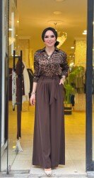 1072 NİSA BOL PAÇA PANTOLON KAHVERENGİ - 4