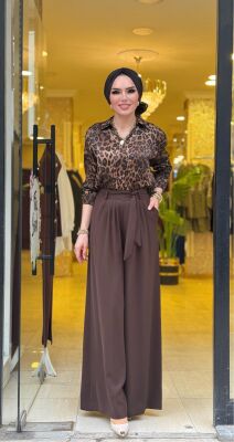 1072 NİSA BOL PAÇA PANTOLON KAHVERENGİ - 4