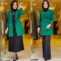 1134 destan kruvaze ceket zümrüt yeşili k 100 - 5