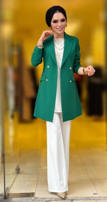 1134 destan kruvaze ceket zümrüt yeşili k 100 - 1