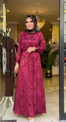 1187 DUBAİ ELBİSE BORDO - 1