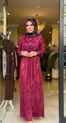 1187 DUBAİ ELBİSE BORDO - 4
