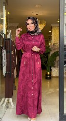 1187 DUBAİ ELBİSE BORDO - 3