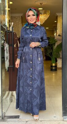 1187 DUBAİ ELBİSE LACİVERT - 1