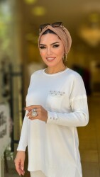 1316 FEYZA İNCİLİ MERSERİZE TUNİK BEYAZ - 4