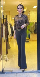 1408 ÖNÜ ZİNCİRLİ İSPANYOL PANTOLON SİYAH - 6