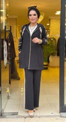 1463 ELA KOL İŞLEMELİ ŞERİTLİ TAKIM SİYAH - 2