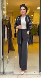 1463 ELA KOL İŞLEMELİ ŞERİTLİ TAKIM SİYAH - 5