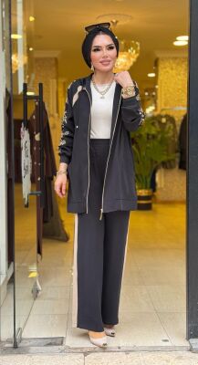 1463 ELA KOL İŞLEMELİ ŞERİTLİ TAKIM SİYAH - 6