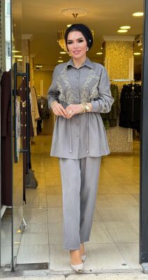 1490 İŞLEMELİ TAKIM GRİ - 5