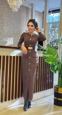 1706 ÖZGE ELBİSE KAHVERENGİ - 1