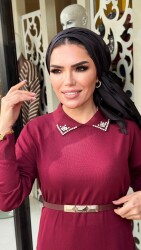 1981 YAKASI TAŞLI ELBİSE BORDO - 