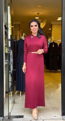 1981 YAKASI TAŞLI ELBİSE BORDO - 4