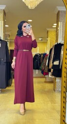 1981 YAKASI TAŞLI ELBİSE BORDO - 3