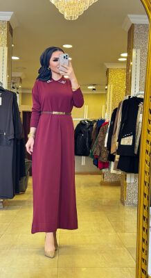 1981 YAKASI TAŞLI ELBİSE BORDO - 3