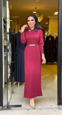 1981 YAKASI TAŞLI ELBİSE BORDO - 2