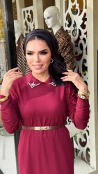 1981 YAKASI TAŞLI ELBİSE BORDO - 6