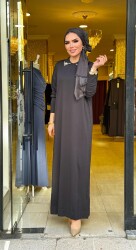 1981 YAKASI TAŞLI ELBİSE SİYAH - 3