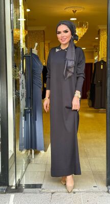 1981 YAKASI TAŞLI ELBİSE SİYAH - 1