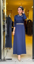 1981 YAKASI TAŞLI ELBİSE LACİVERT - 