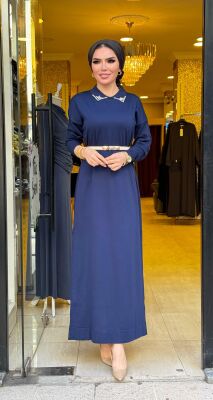 1981 YAKASI TAŞLI ELBİSE LACİVERT - 5