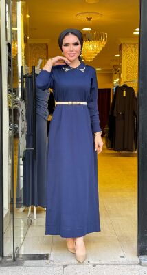 1981 YAKASI TAŞLI ELBİSE LACİVERT - 4