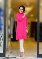 2155 YAN DÜĞMELİ TUNİK PEMBE - 5