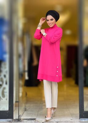 2155 YAN DÜĞMELİ TUNİK PEMBE - 2
