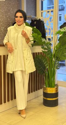 2929 KAPİTONE YELEKLİ TAKIM BEYAZ - 1