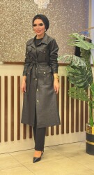 3049 NUBUK TRENÇ KOT SİYAH - 5