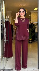 3070 ŞERİT TAŞLI TAKIM BORDO - 