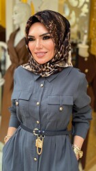 31016 ÇAĞLA KEMER KİLİT DETAYLI ELBİSE FÜME - 