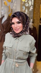 31016 ÇAĞLA KEMER KİLİT DETAYLI ELBİSE YEŞİL - 2