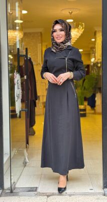 31183 GİZEM YAN FERMUARLI ELBİSE SİYAH - 2