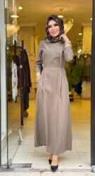 31183 GİZEM YAN FERMUARLI ELBİSE VİZON - 6