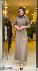 31183 GİZEM YAN FERMUARLI ELBİSE VİZON - 3