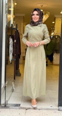 31183 GİZEM YAN FERMUARLI ELBİSE YEŞİL - 3