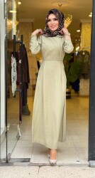 31183 GİZEM YAN FERMUARLI ELBİSE YEŞİL - 2