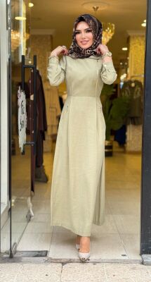 31183 GİZEM YAN FERMUARLI ELBİSE YEŞİL - 2