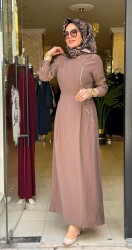 31183 GİZEM YAN FERMUARLI ELBİSE KAHVERENGİ - 1