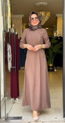 31183 GİZEM YAN FERMUARLI ELBİSE KAHVERENGİ - 3