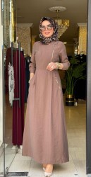 31183 GİZEM YAN FERMUARLI ELBİSE KAHVERENGİ - 4