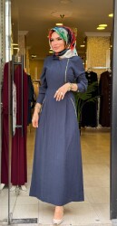 31183 GİZEM YAN FERMUARLI ELBİSE LACİVERT - 