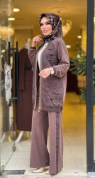 3163 LAZER KESİM ELBİSE KAHVERENGİ - 