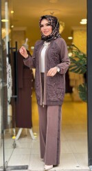 3163 LAZER KESİM ELBİSE KAHVERENGİ - 4