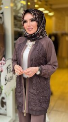 3163 LAZER KESİM ELBİSE KAHVERENGİ - 1