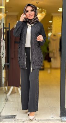 3163 LAZER KESİM ELBİSE SİYAH - 3