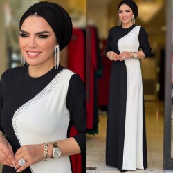 3213 NARİN ELBİSE SİYAH BEYAZ - 