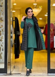 3222 LOVE ÜÇLÜ TAKIM ZÜMRÜT YEŞİLİ - 