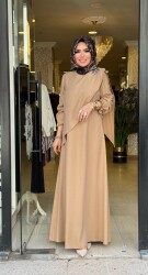 3510 OMUZ AKSESUARLI ELBİSE CAMEL - 2